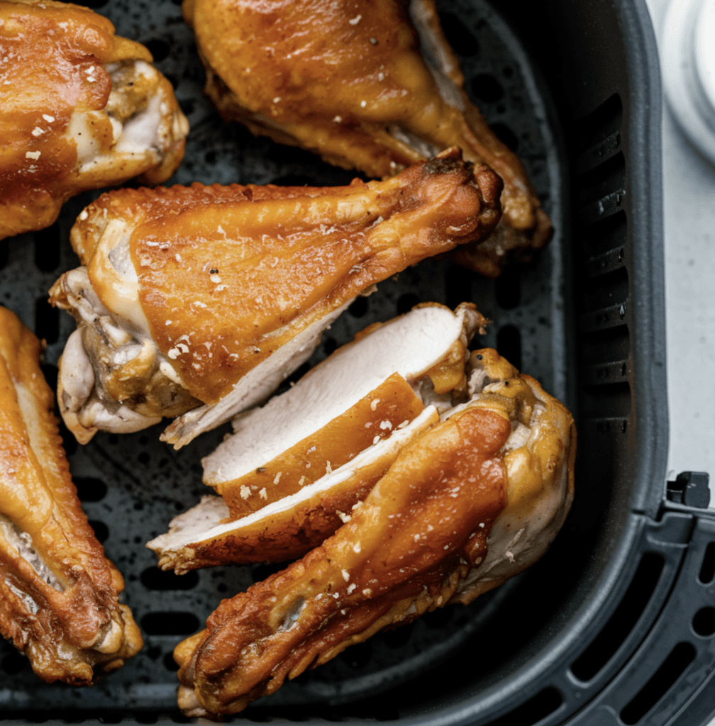 Crispy air fryer chicken wings served with dipping sauces
