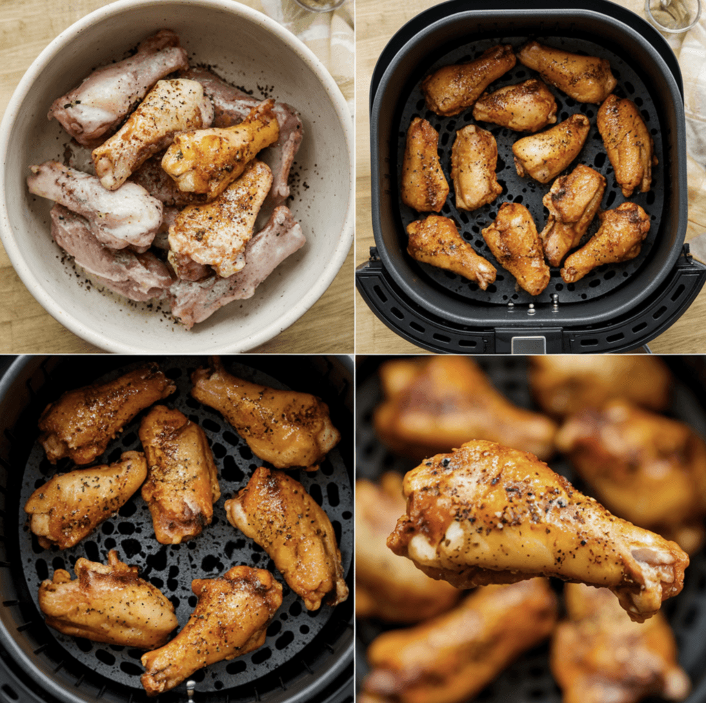 Crispy air fryer chicken wings served with dipping sauces