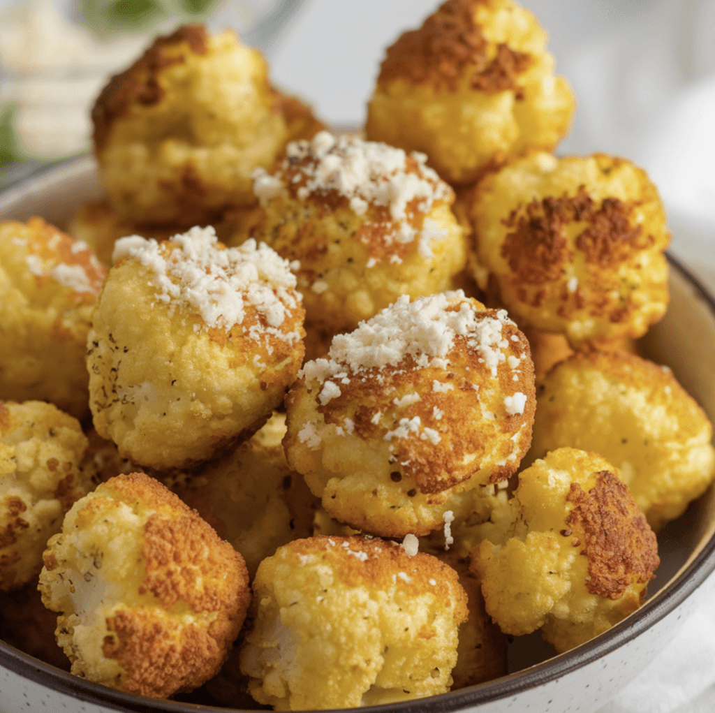 Crispy Keto Cauliflower Tots served with dipping sauces.