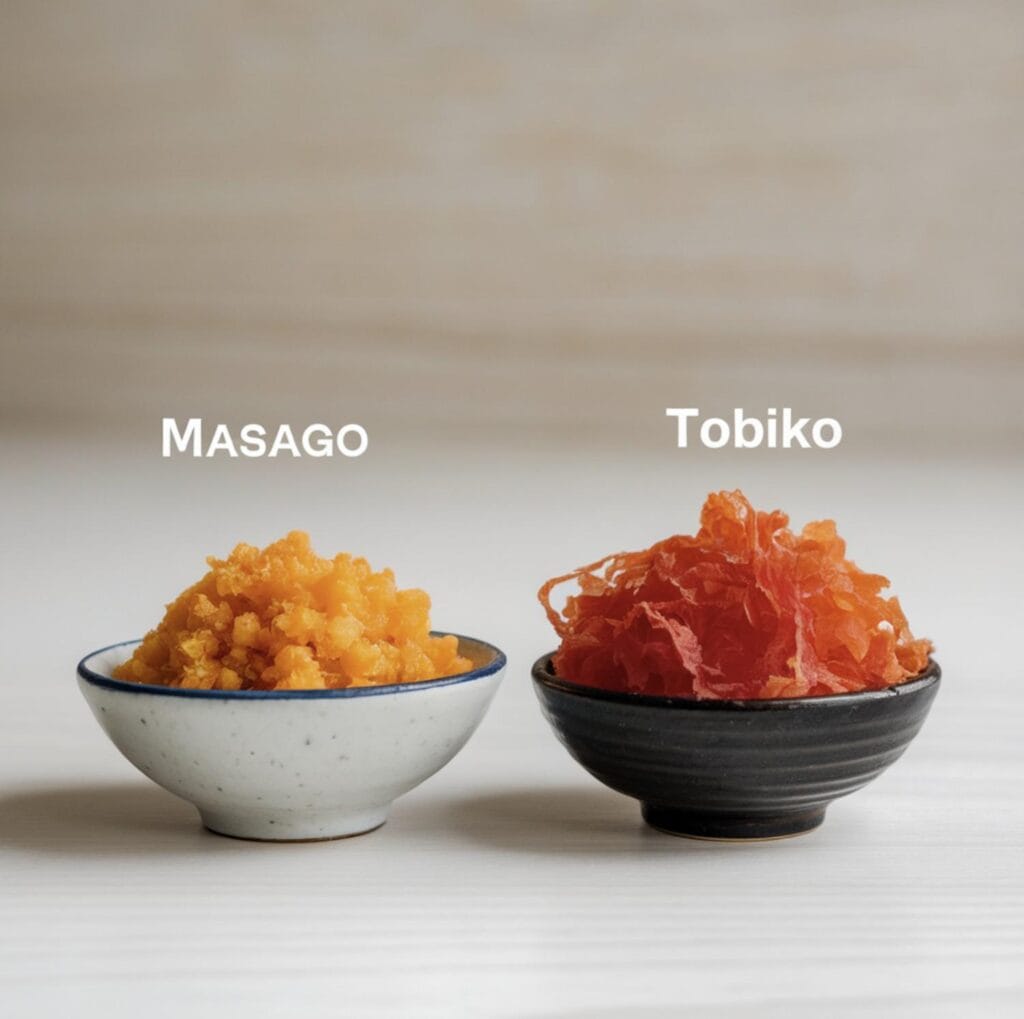 Side-by-side comparison of masago and tobiko