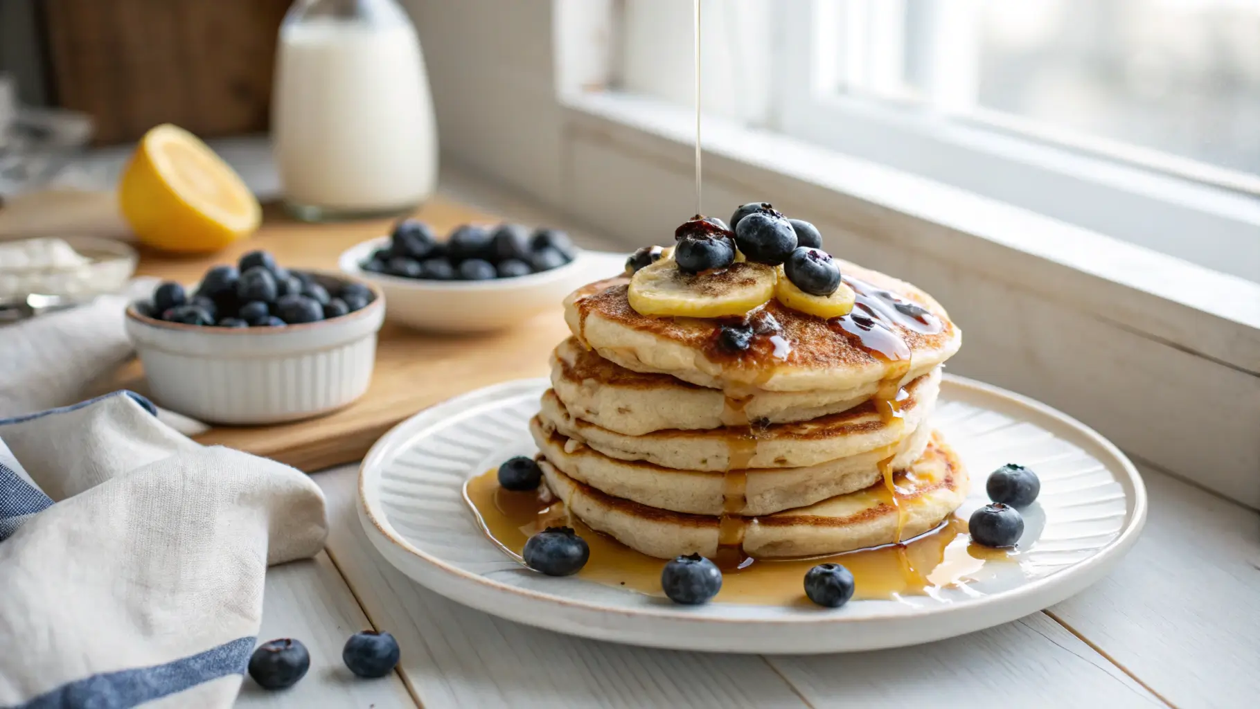 Lemon Blueberry Greek Yogurt Pancakes