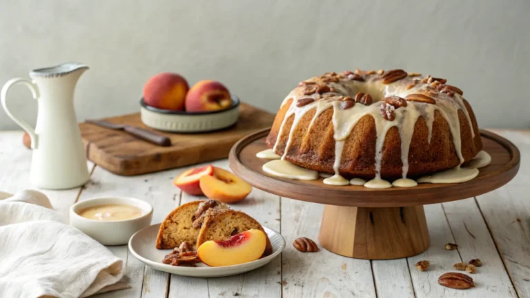 Peach Pecan Bundt Cake with Maple Cream