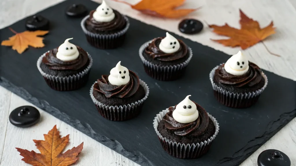 Black Cocoa Ghost Cupcakes