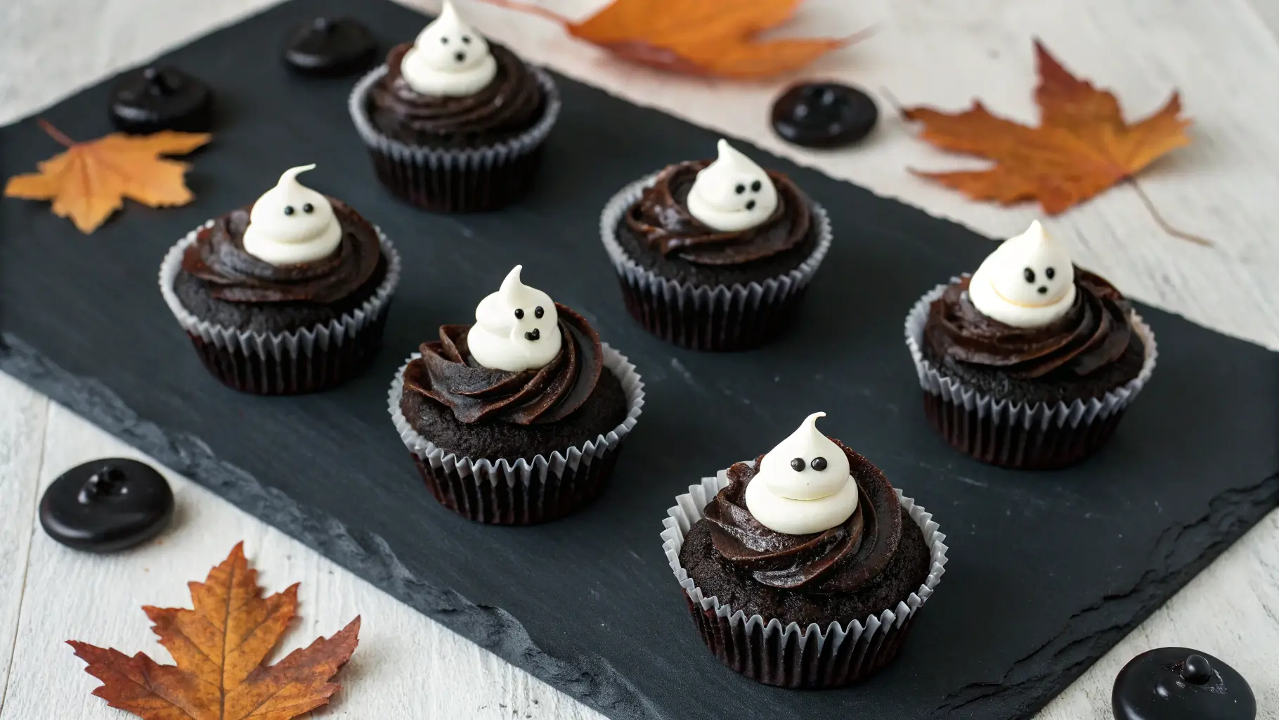Black Cocoa Ghost Cupcakes