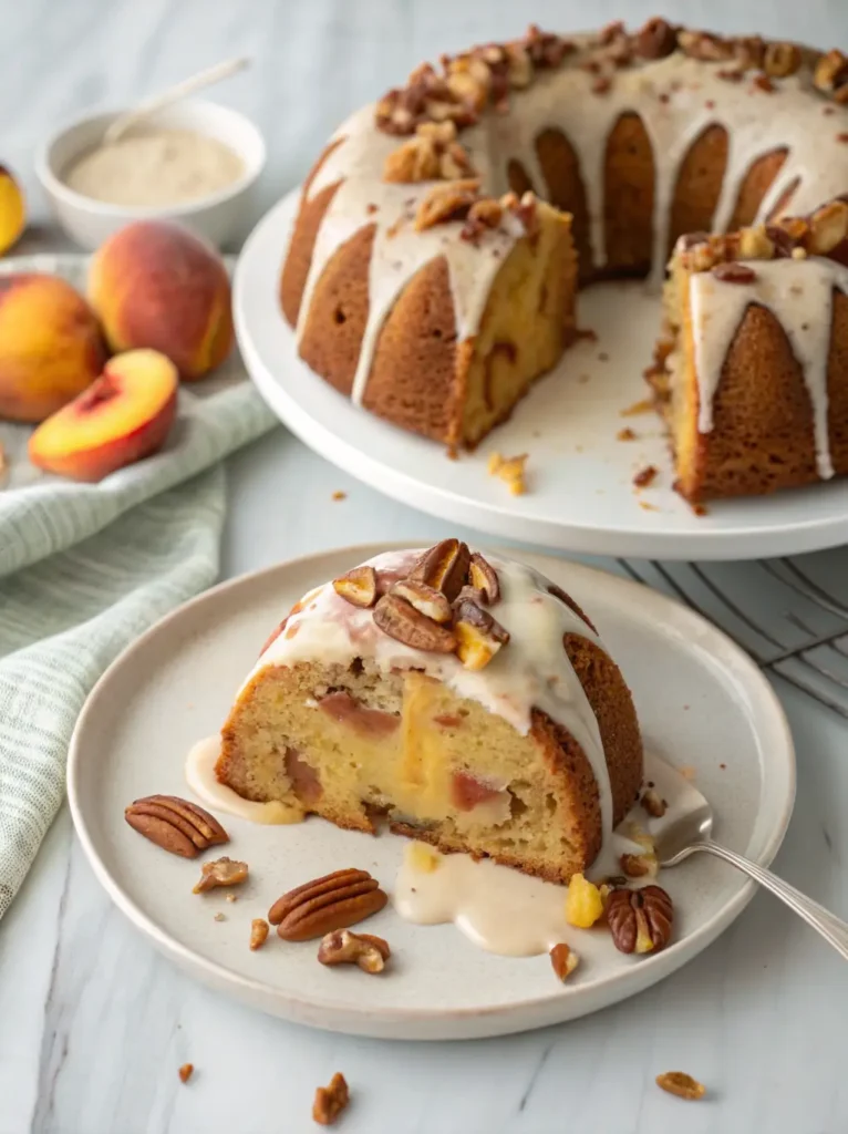Peach Pecan Bundt Cake with Maple Cream